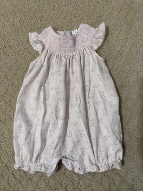 Kissy Kissy Pale Pink Smocked Baby Romper with Bunny Motif